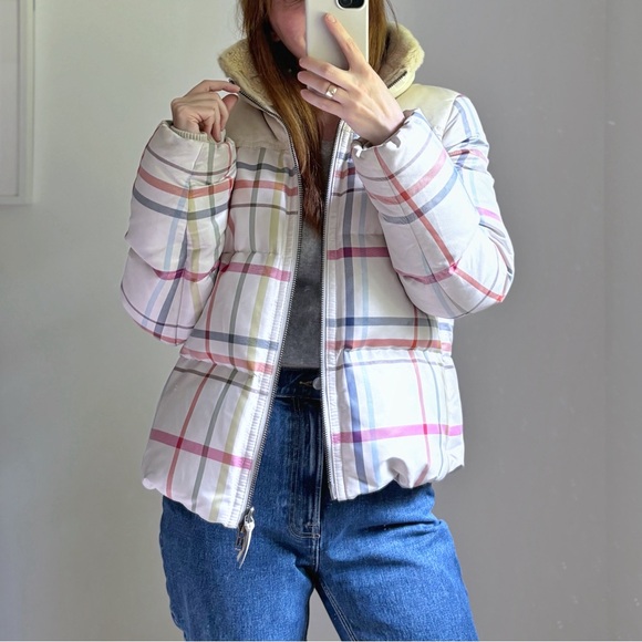 Coach Jackets & Blazers - Coach Tattersall Down Puffer Coat Ivory Multicolor Plaid Leather Size M